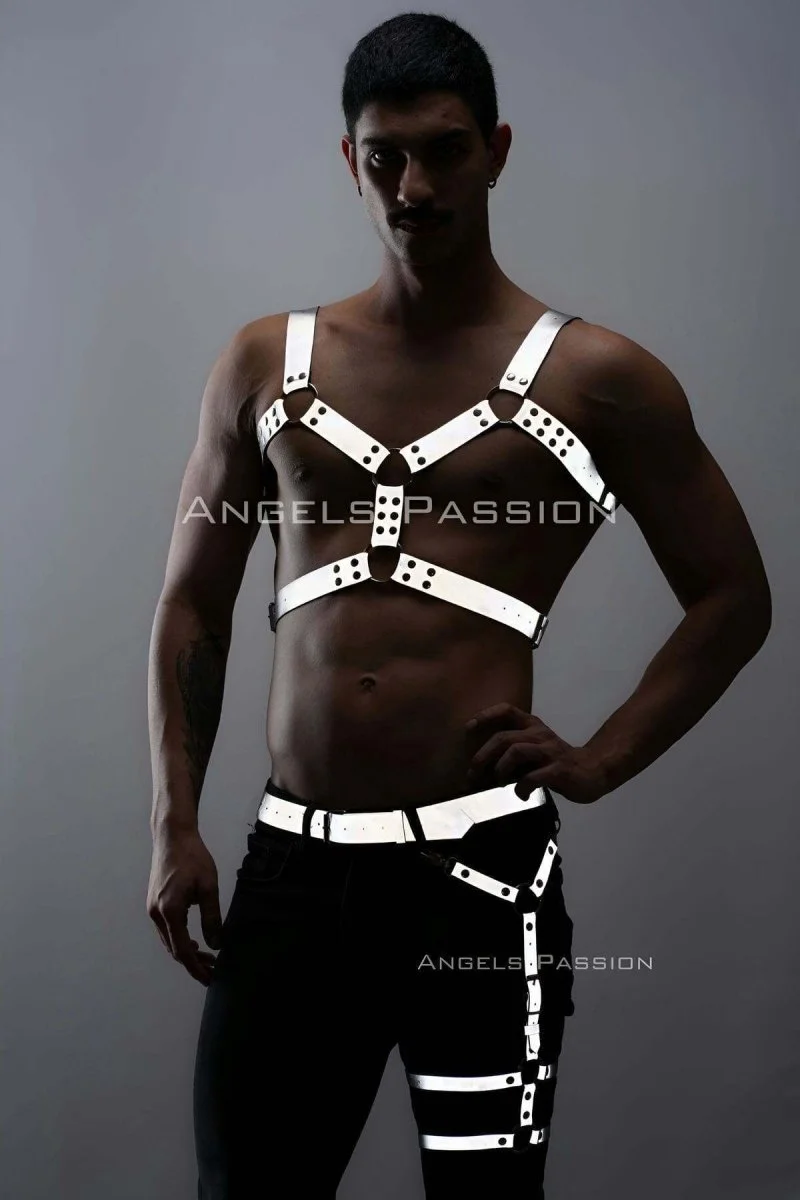 Karanlıkta Yansıyan Reflektörlü Erkek  Harness Takım, Erkek  Göğüs Ve Bacak Harness Takım - Brfm198
