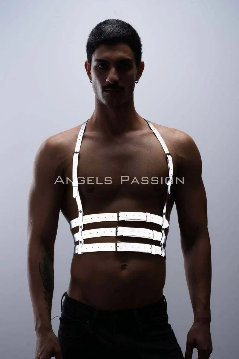 Reflektörlü (karanlıkta Parlayan) Erkek  Göğüs Harness, Parti Aksesuar, Clubwear - Brfm17