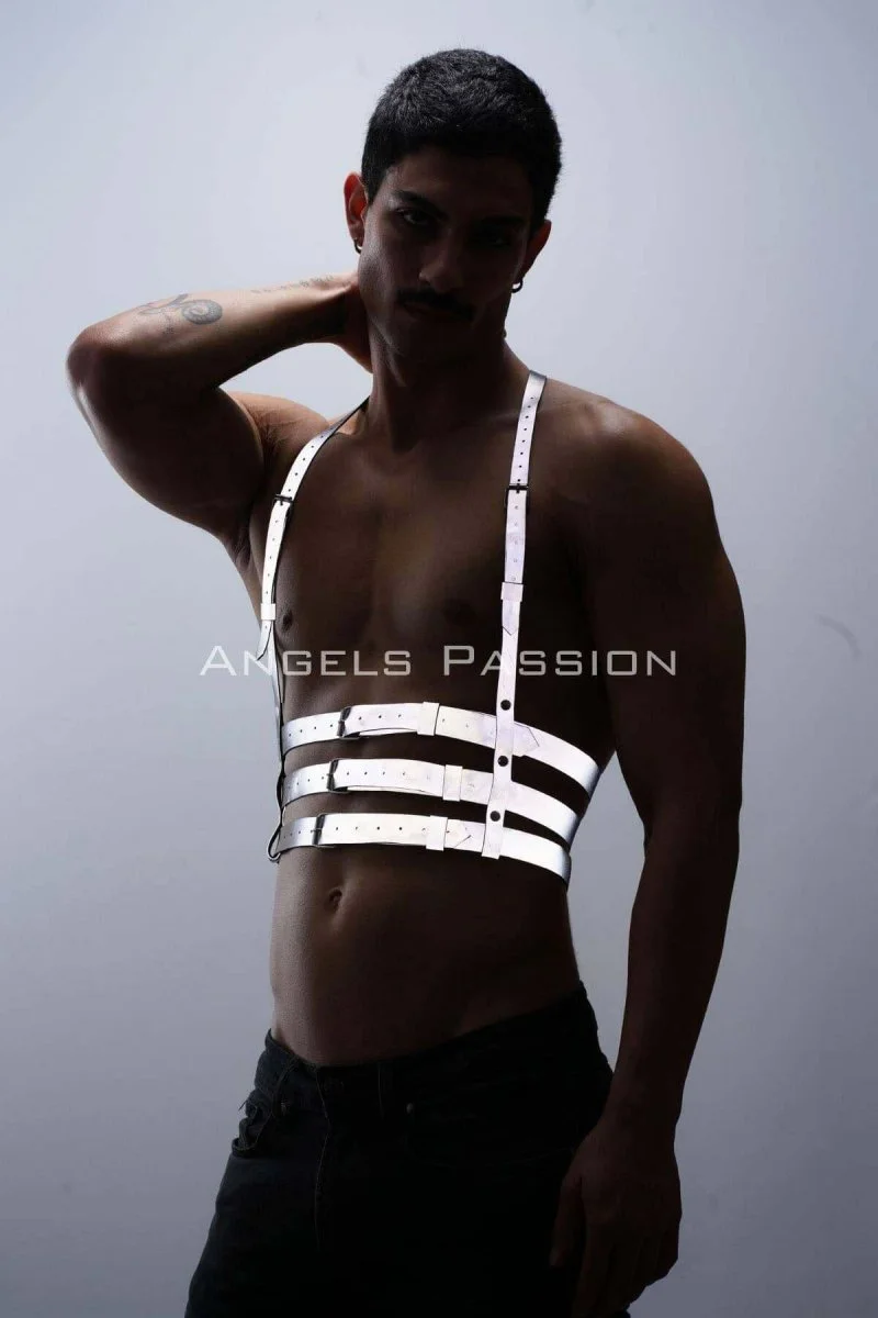Reflektörlü (karanlıkta Parlayan) Erkek  Göğüs Harness, Parti Aksesuar, Clubwear - Brfm17