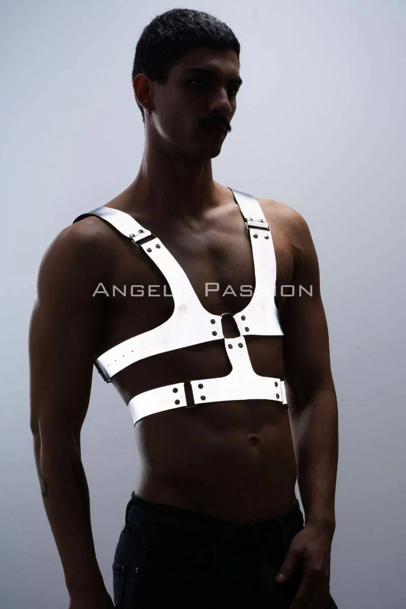 Reflektörlü (karanlıkta Parlayan) Sert Göğüs Harness, Gay Harness Aksesuar, Gay Giyim - Brfm119
