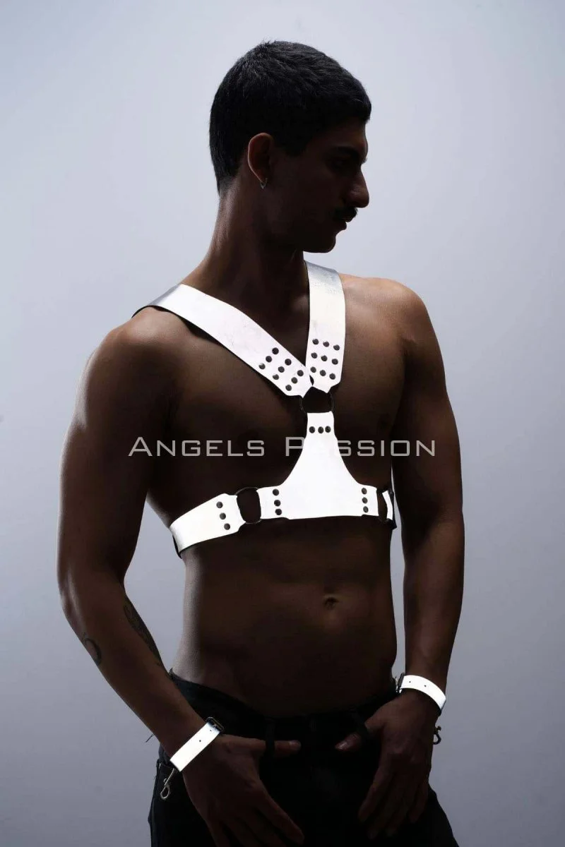 Karanlıkta Parlayan - Reflektörlü Erkek  Harness, Kelepçeli Göğüs Harness Takım - Brfm121