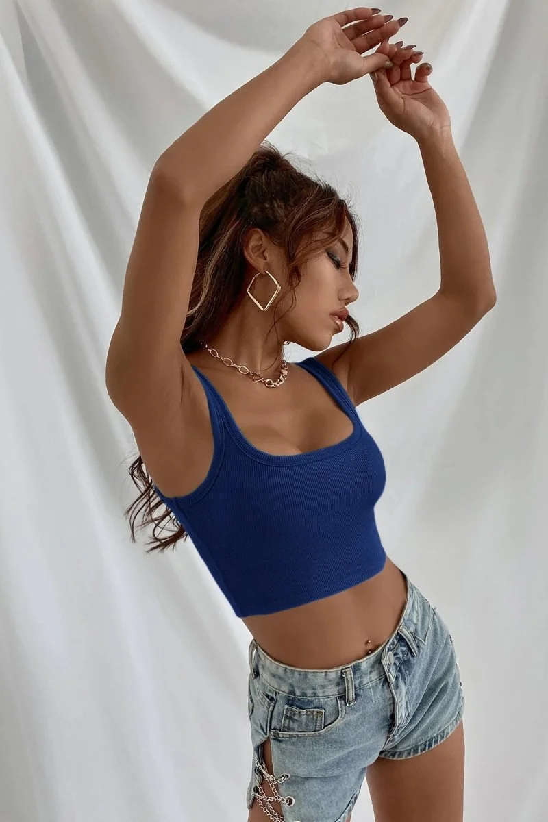 Kadın Lacivert Kalın Askılı Crop Top Büstiyer