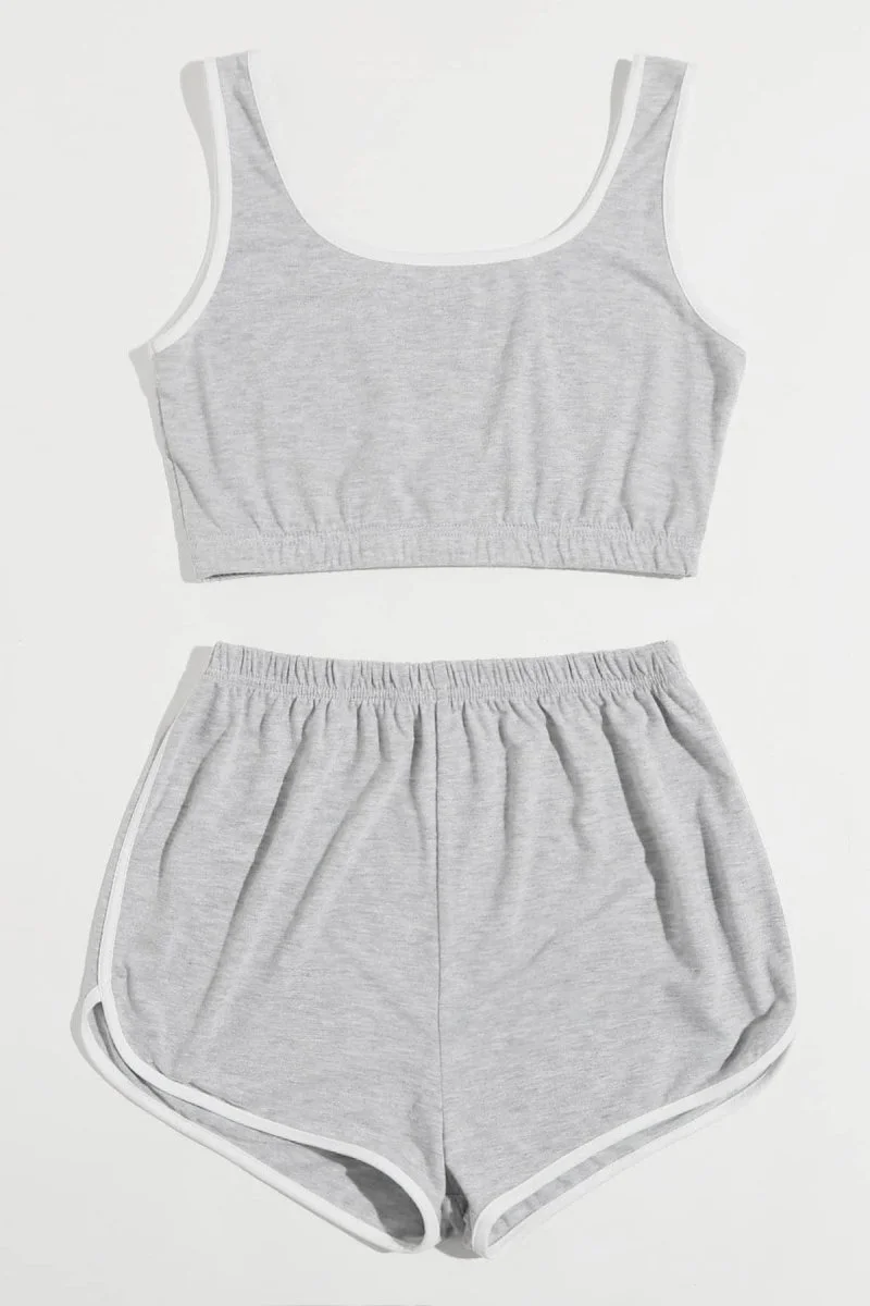 Kadın Gri Askılı Crop Top Ve Şortlu Gecelik Takım