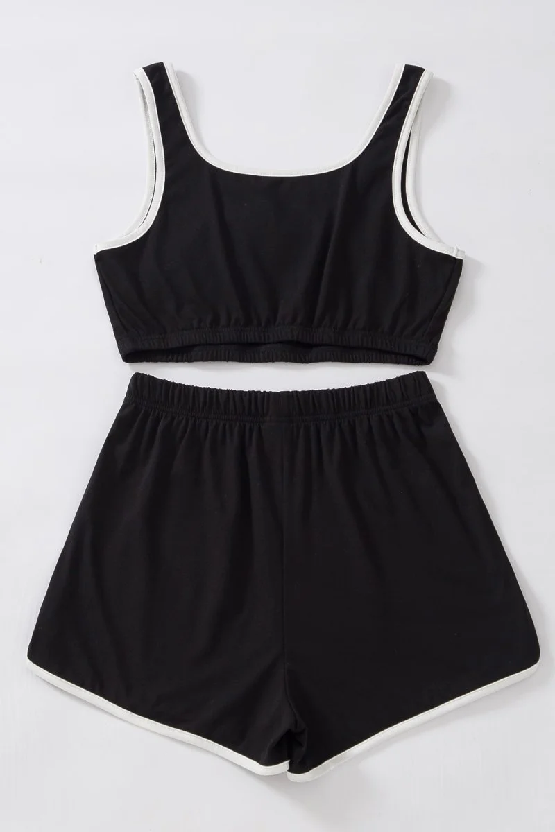 Kadın Siyah Askılı Crop Top Ve Şortlu Gecelik Takım