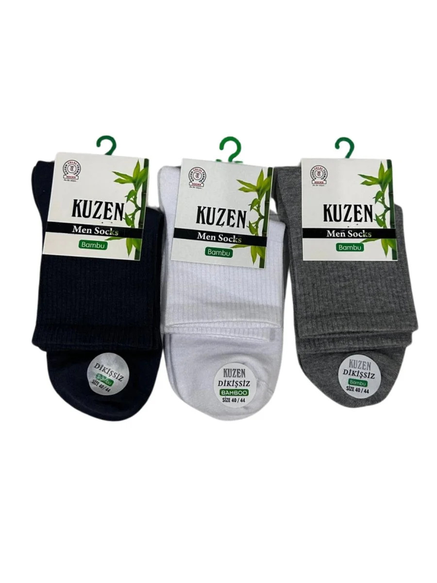 Kuzen Dikişsiz Yarım Konç Bambu Erkek Çorap 3 Adet