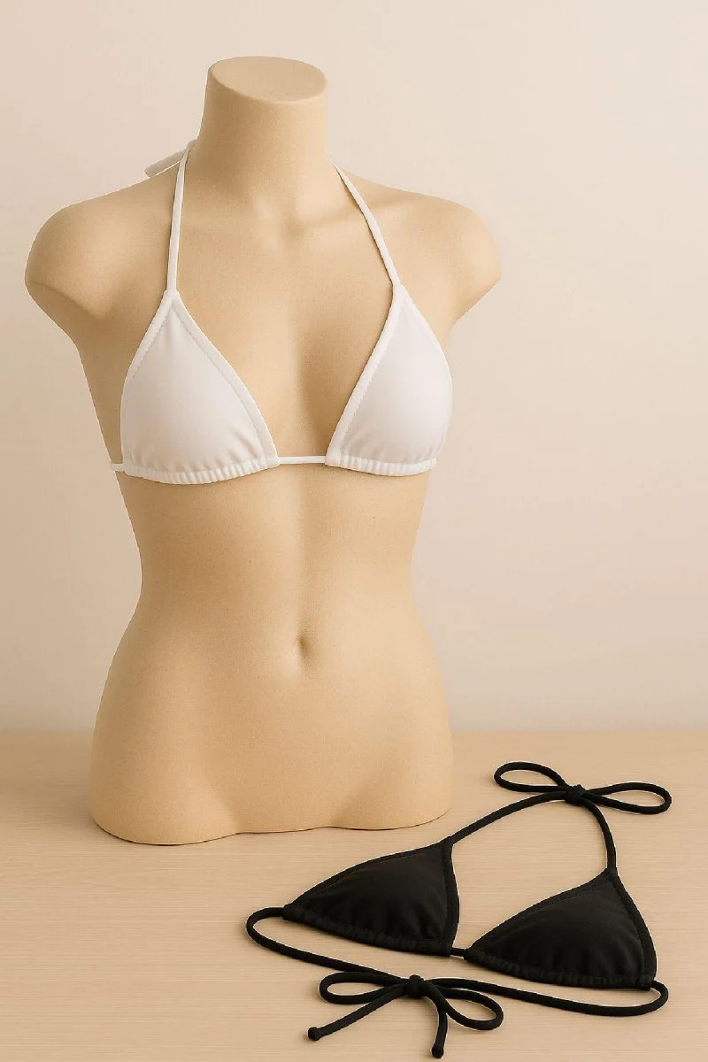 Kadın Siyah Ve Beyaz Minimal Kesim Üçgen Bikini Üstü