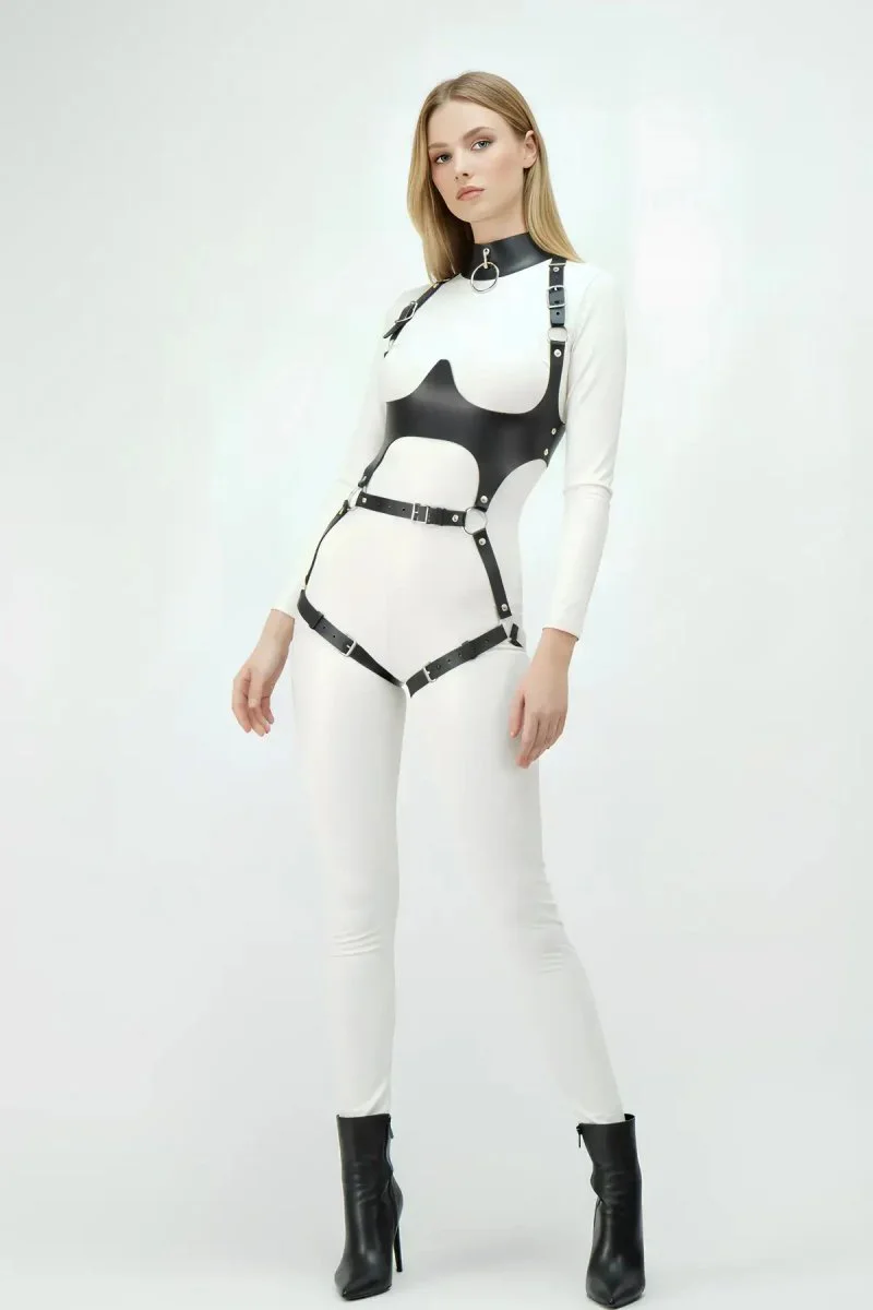 Deri Harness, Göğüs Altı Destekli Harness Takım, Deri Dansçı Kostüm - Brf1402