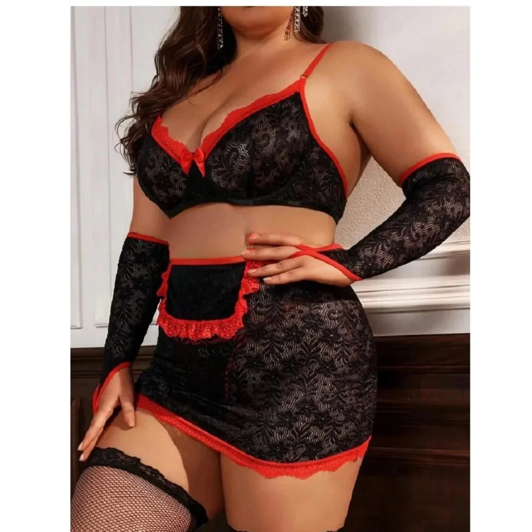 Büyük Beden Fantazi Seksi Dantel Babydol Fantezi Gecelik (çorapsız)