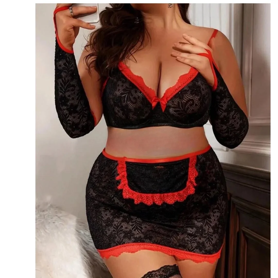Büyük Beden Fantazi Seksi Dantel Babydol Fantezi Gecelik (çorapsız)