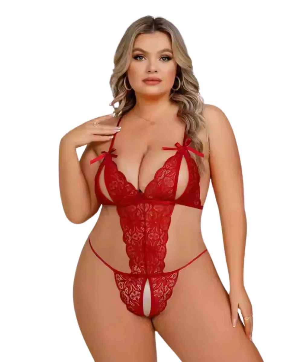 Büyük Beden Fantezi Kırmızı Dantelli Babydoll
