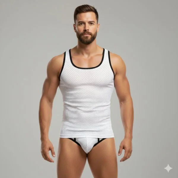 Beyaz Delikli Kumaş Tank Top Slip Takımı