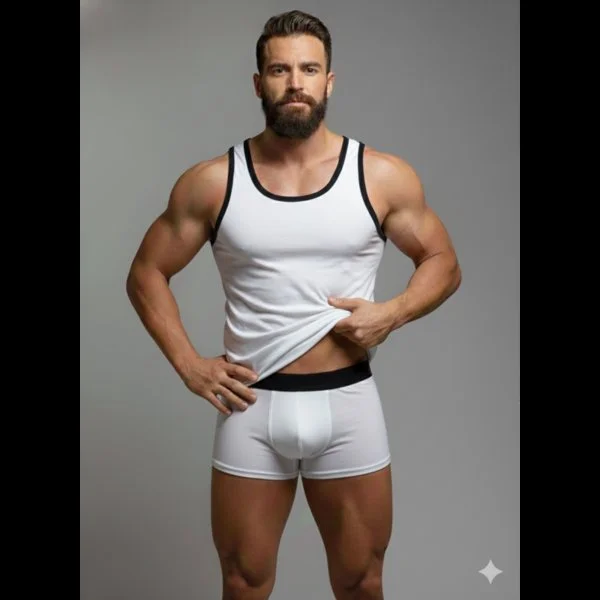 Erkek Beyaz Tank Top Boxer Takım