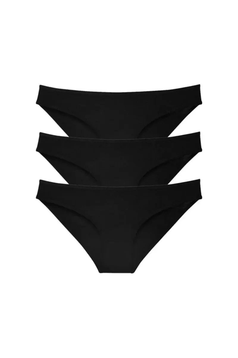 3 Adet Süper Eko Set Likralı Kadın Slip Külot Siyah