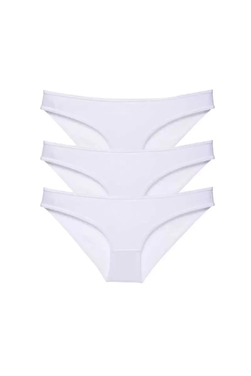 3 Adet Süper Eko Set Likralı Kadın Slip Külot Beyaz