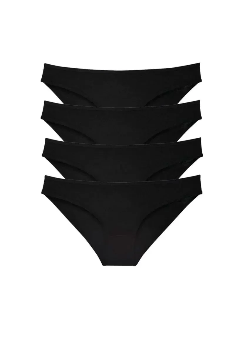 4 Adet Süper Eko Set Likralı Kadın Slip Külot Siyah