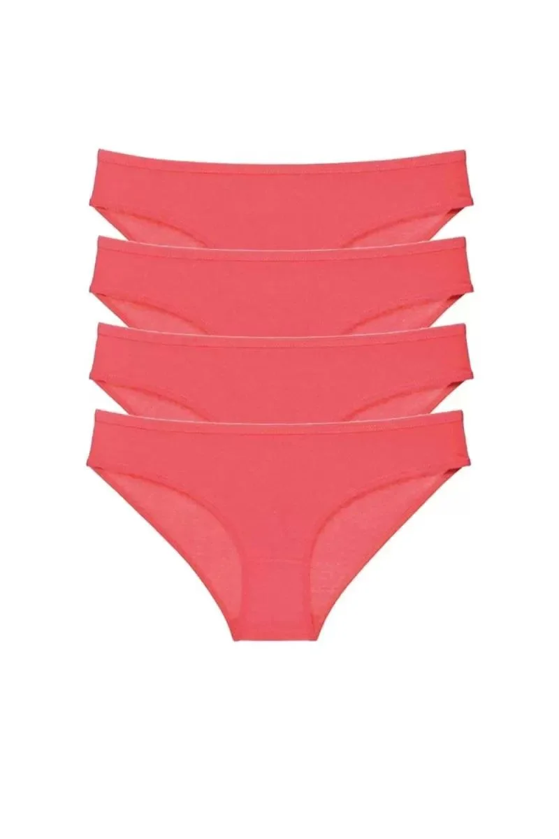4 Adet Süper Eko Set Likralı Kadın Slip Külot Kırmızı