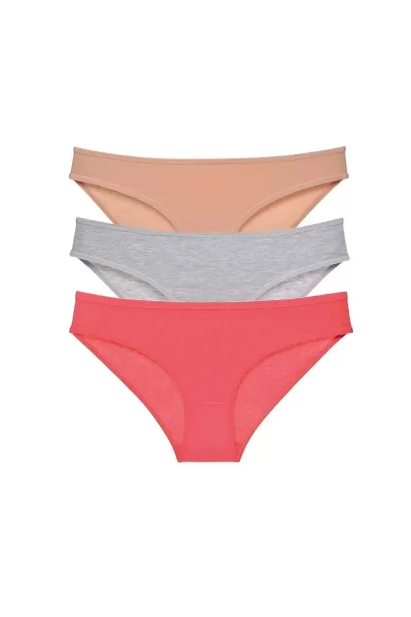 3 Adet Süper Eko Set Likralı Kadın Slip Külot Ten Gri Fuşya