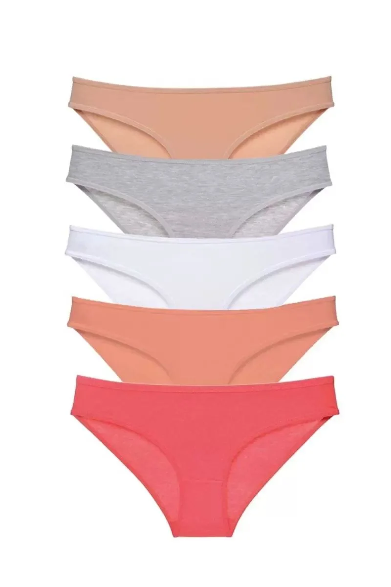 5 Adet Süper Eko Set Likralı Kadın Slip Külot Ten Gri Beyaz Pudra Fuşya