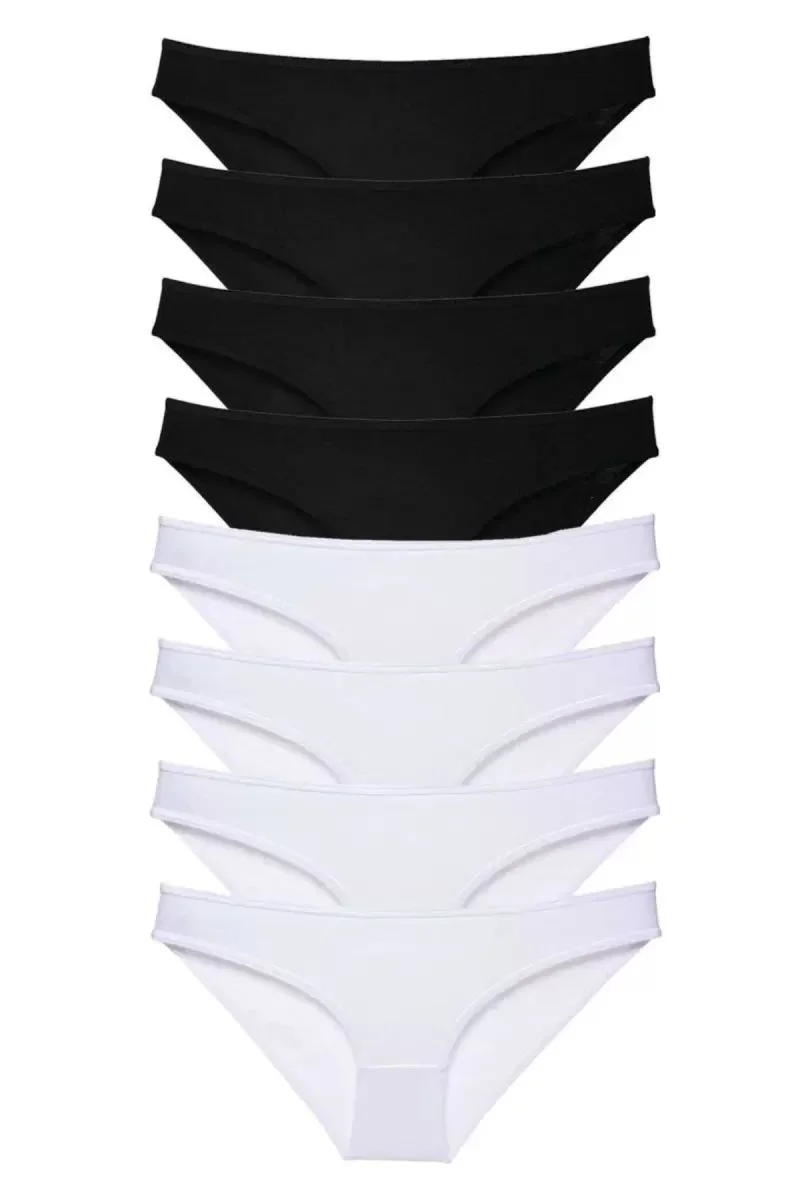8 Adet Süper Eko Set Likralı Kadın Slip Külot Siyah Beyaz