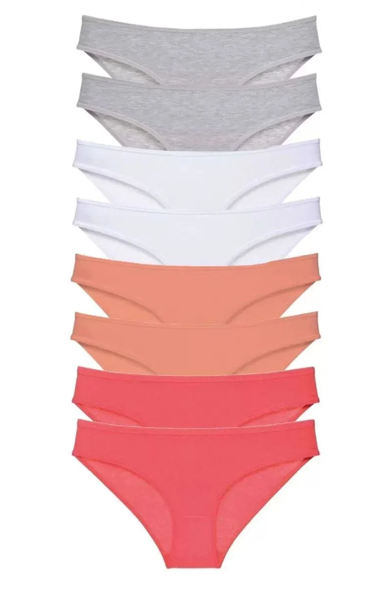 8 Adet Süper Eko Set Likralı Kadın Slip Külot Gri Beyaz Pudra Fuşya