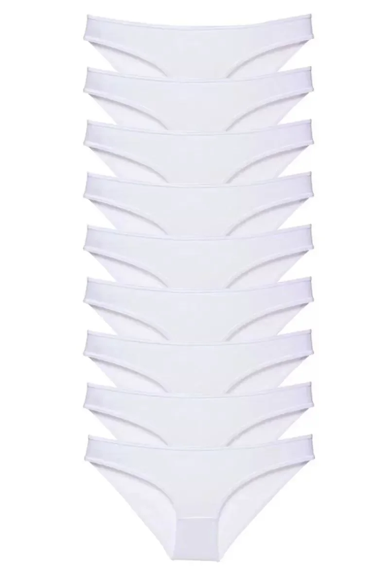 9 Adet Süper Eko Set Likralı Kadın Slip Külot Beyaz