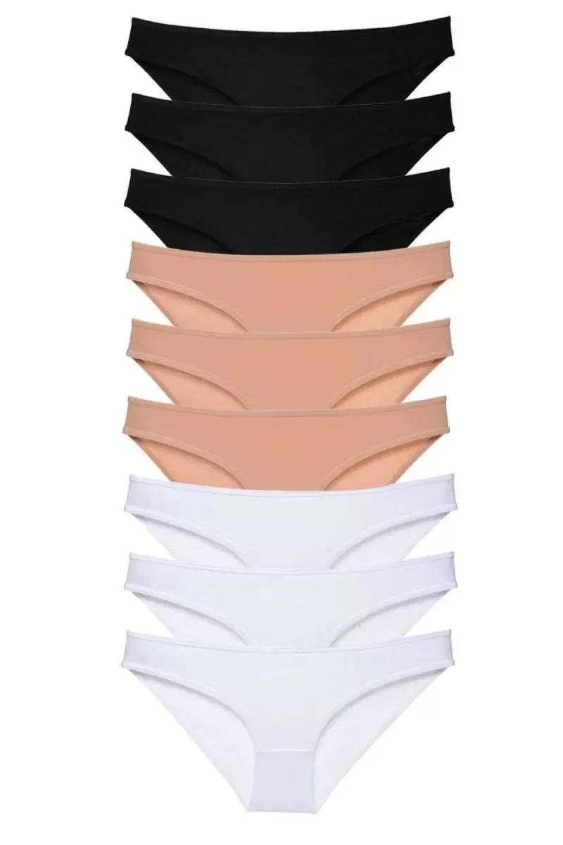 9 Adet Süper Eko Set Likralı Kadın Slip Külot Siyah Ten Beyaz
