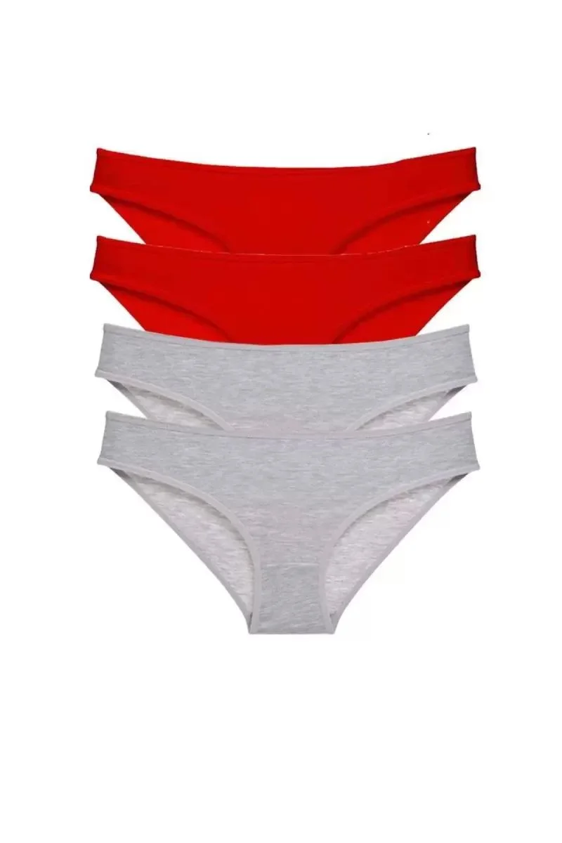 4 Adet Eko Set Likralı Kadın Slip Külot Kırmızı Gri