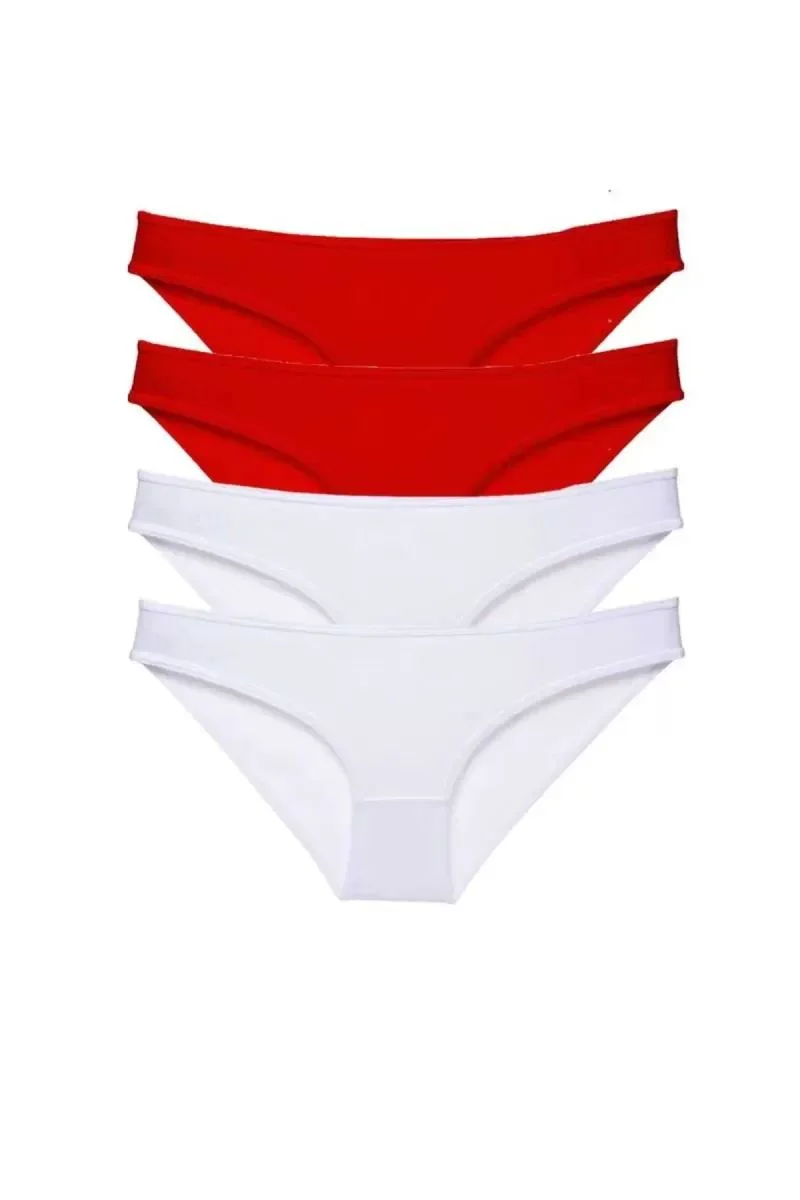 4 Adet Süper Eko Set Likralı Kadın Slip Külot Kırmızı Beyaz