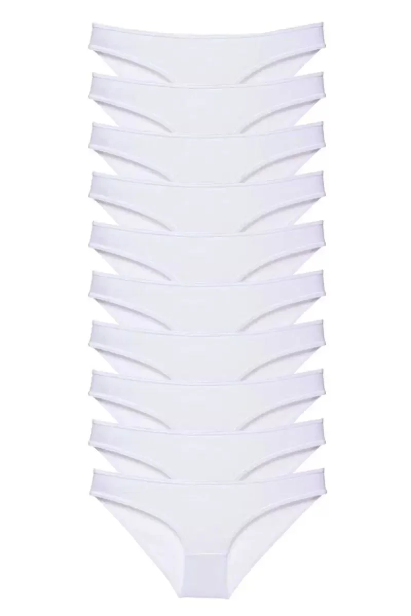 10 Adet Süper Eko Set Likralı Kadın Slip Külot Beyaz