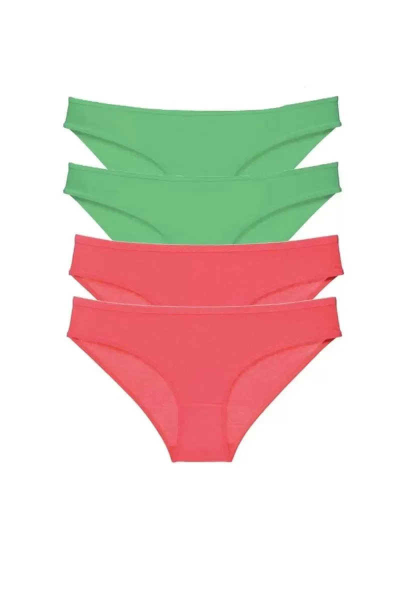 4 Adet Eko Set Likralı Kadın Slip Külot Yeşil Fuşya
