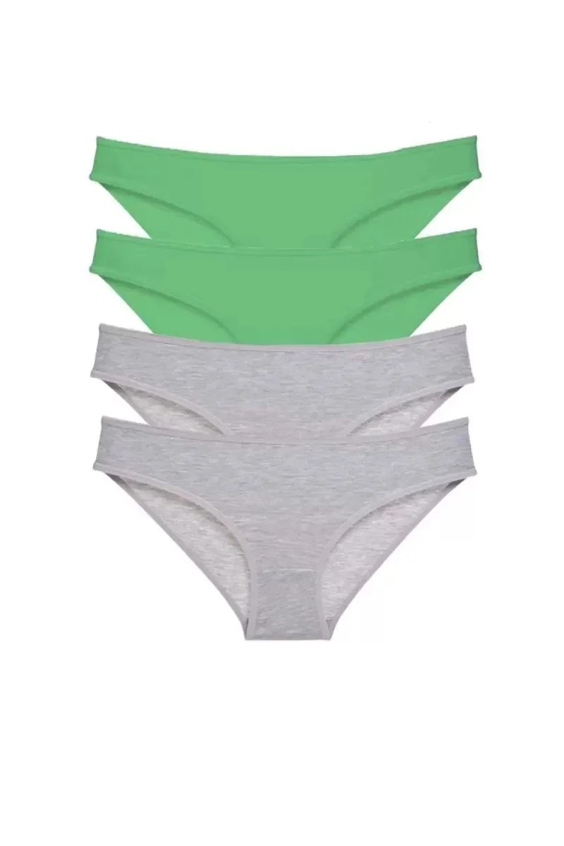 4 Adet Süper Eko Set Likralı Kadın Slip Külot Yeşil Gri