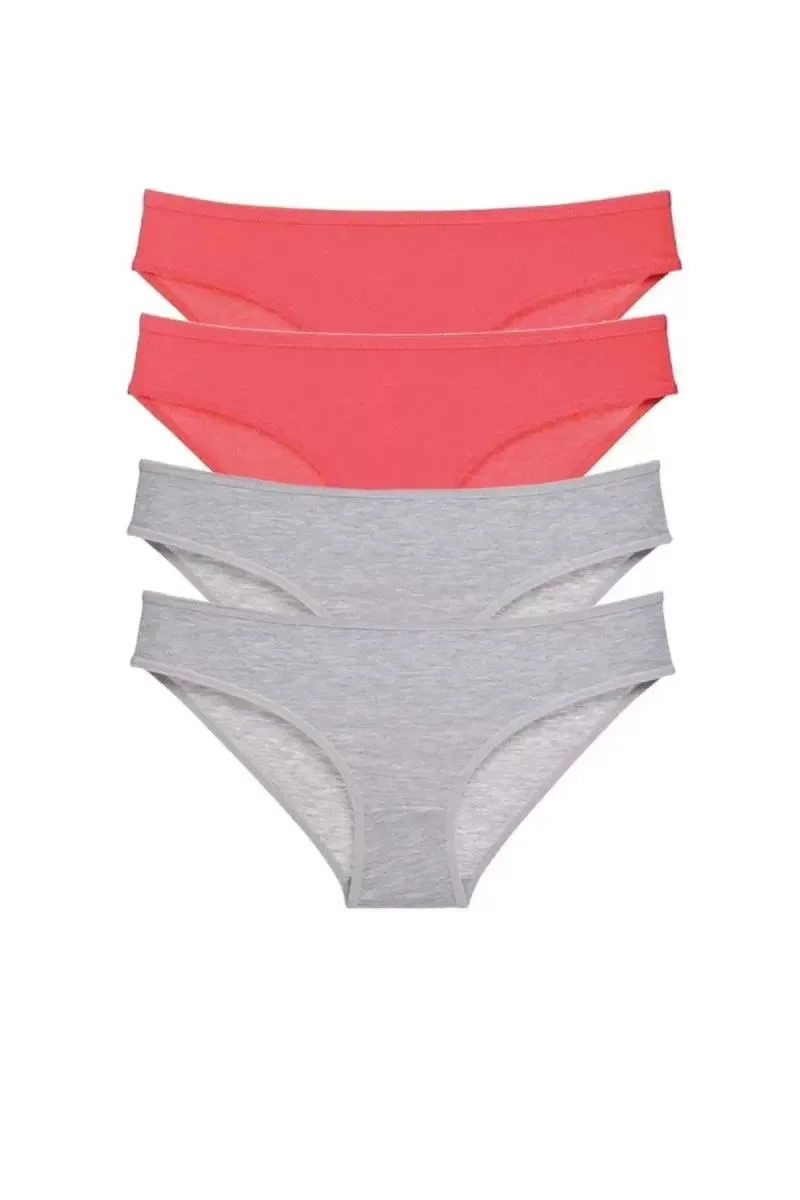 4 Adet Süper Eko Set Likralı Kadın Slip Külot Fuşya Gri