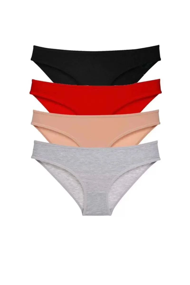 4 Adet Süper Eko Set Likralı Kadın Slip Külot Siyah Kırmızı Ten Gri