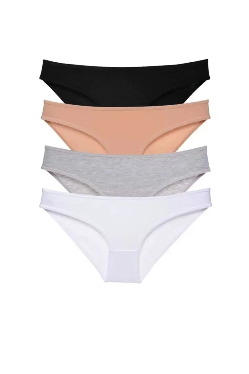 4 Adet Süper Eko Set Likralı Kadın Slip Külot Siyah Ten Gri Beyaz