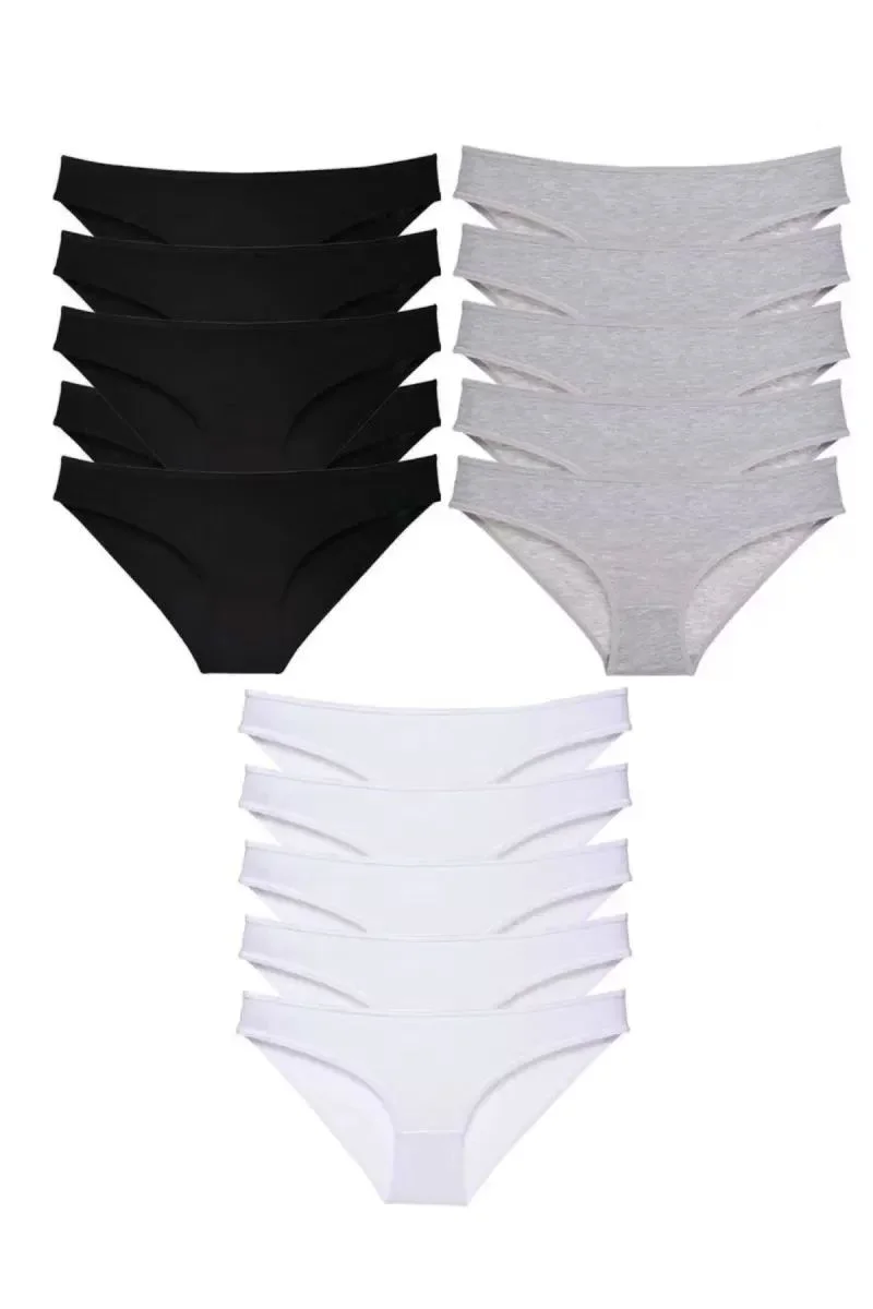 15 Adet Süper Eko Set Likralı Kadın Slip Külot Siyah Gri Beyaz