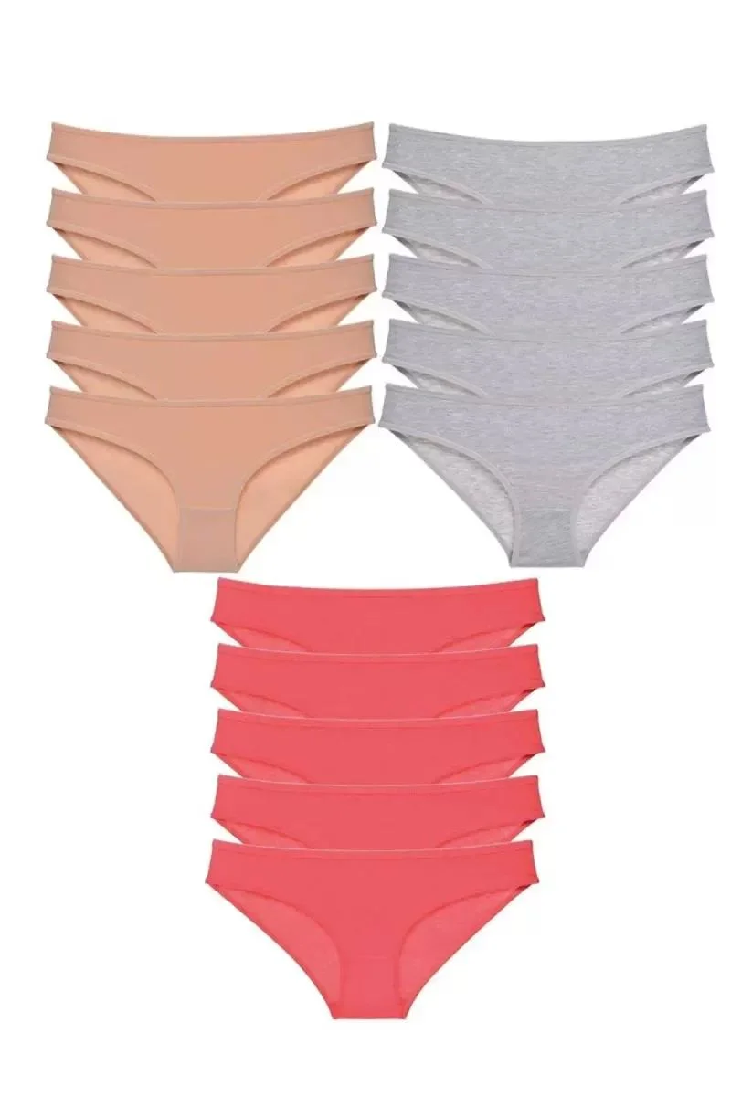 15 Adet Süper Eko Set Likralı Kadın Slip Külot Ten Gri Fuşya