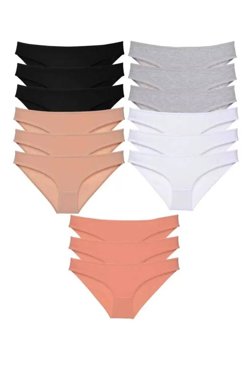 15 Adet Süper Eko Set Likralı Kadın Slip Külot Siyah Ten Gri Beyaz Pudra