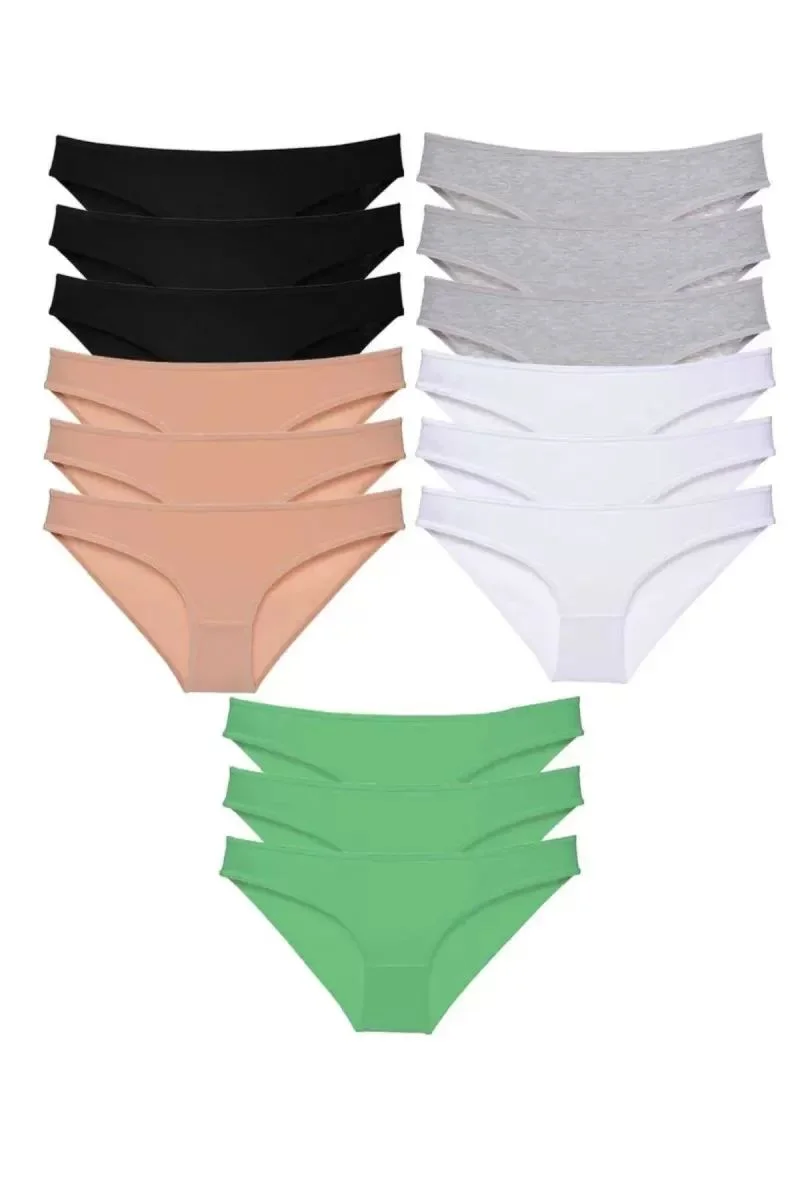 15 Adet Süper Eko Set Likralı Kadın Slip Külot Siyah Ten Gri Beyaz Yeşil