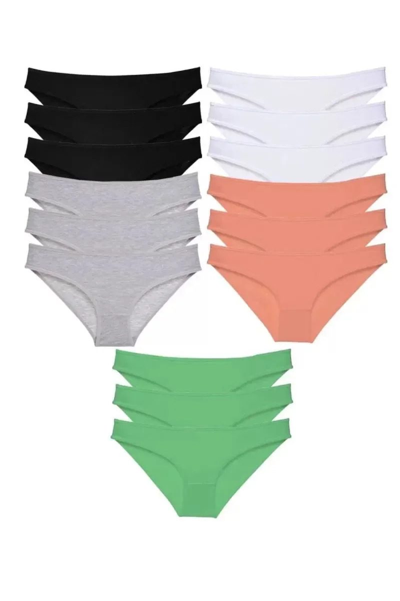 15 Adet Süper Eko Set Likralı Kadın Slip Külot Siyah Gri Beyaz Pudra Yeşil