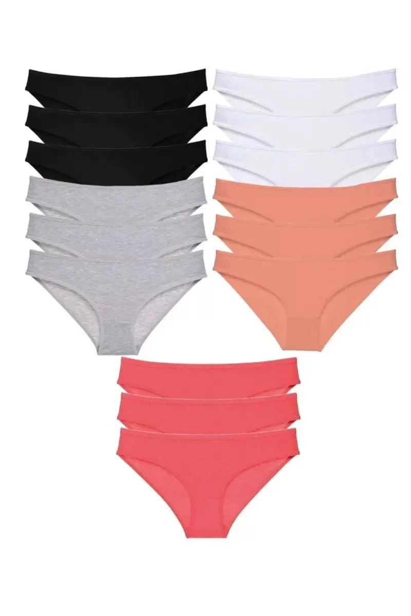 15 Adet Süper Eko Set Likralı Kadın Slip Külot Siyah Gri Beyaz Pudra Fuşya