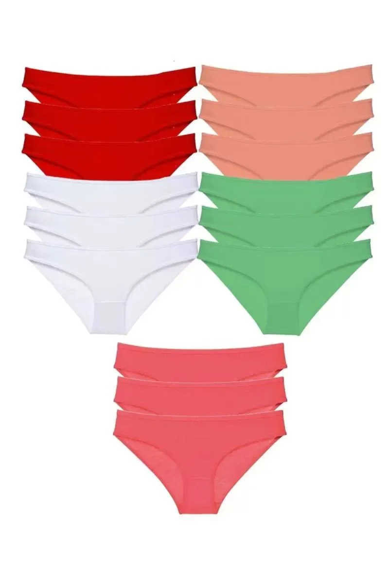 15 Adet Süper Eko Set Likralı Kadın Slip Külot Kırmızı Beyaz Pudra Yeşil Fuşya
