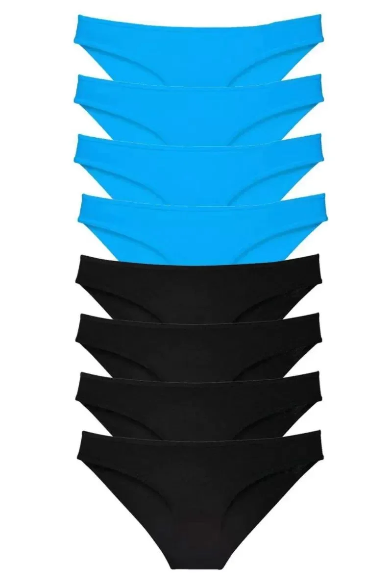 8 Adet Süper Eko Set Likralı Kadın Slip Külot Siyah Ve Mavi