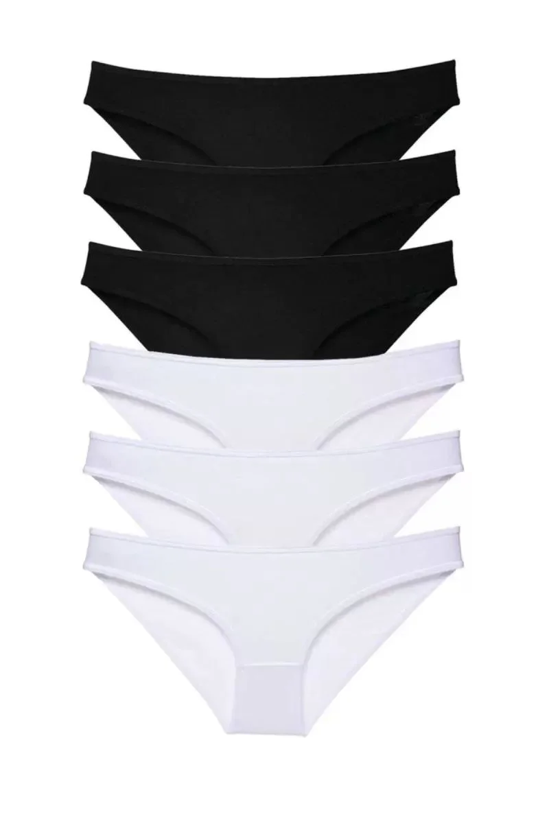 6 Adet Eko Set Likralı Kadın Slip Külot Siyah Beyaz