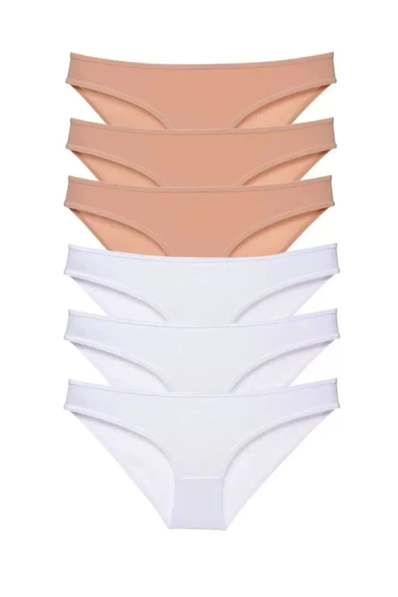 6 Adet Süper Eko Set Likralı Kadın Slip Külot Ten Beyaz