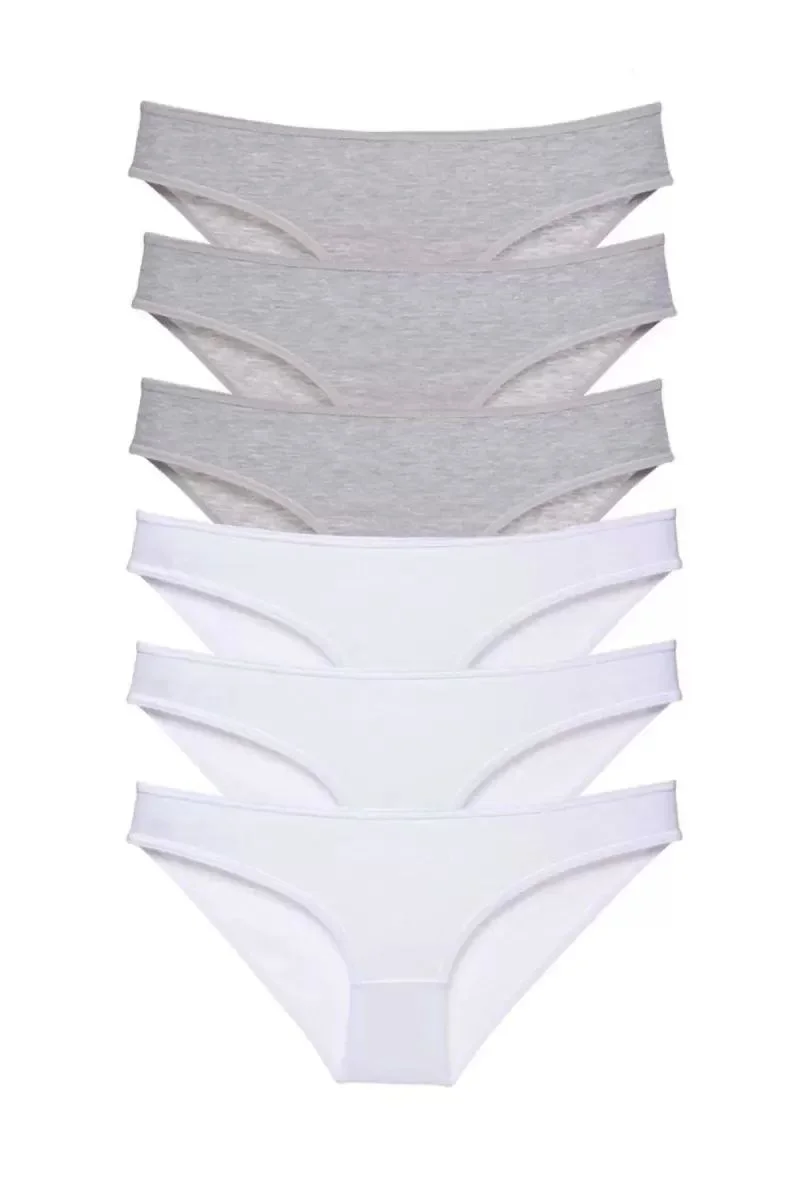 6 Adet Süper Eko Set Likralı Kadın Slip Külot Gri Beyaz