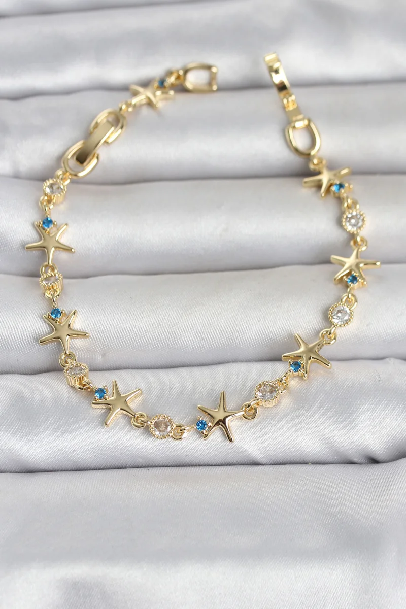 Pirinç Gold Renk Sıralı Deniz Yıldızı Model Kadın Bileklik