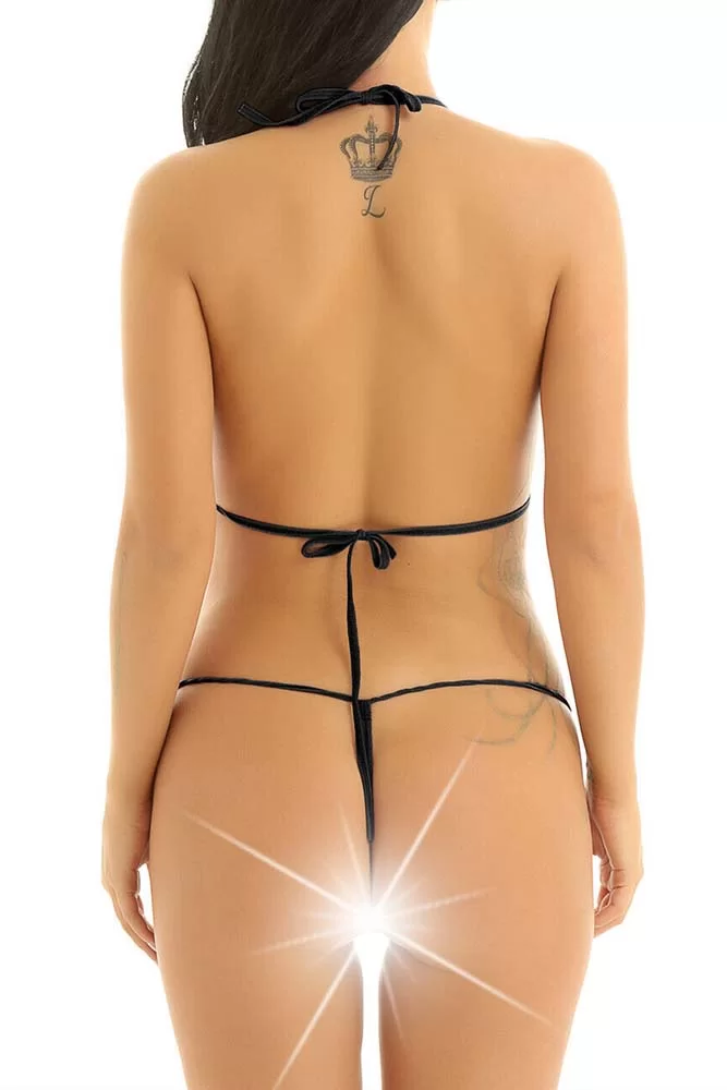 Siyah Mikro Bikini Fantezi Sütyen Külot Takımı