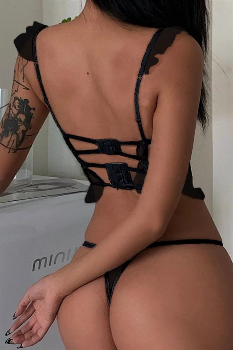Siyah Dantel Detaylı Seksi Bustiyer Takım 16030
