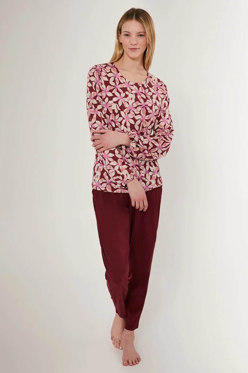 2639-S Çiçek Desenli Kadın Uzun Kollu Pijama Takımı