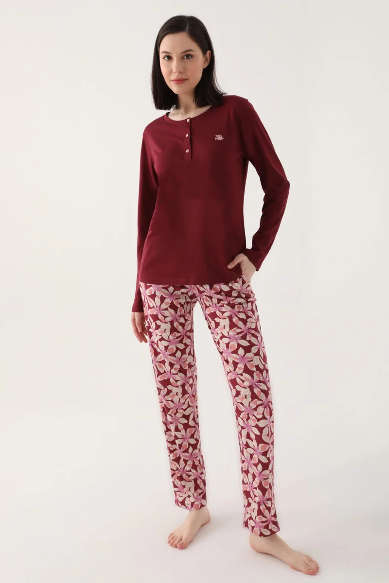2638-S Desenli Kadın Uzun Kollu Pijama Takımı